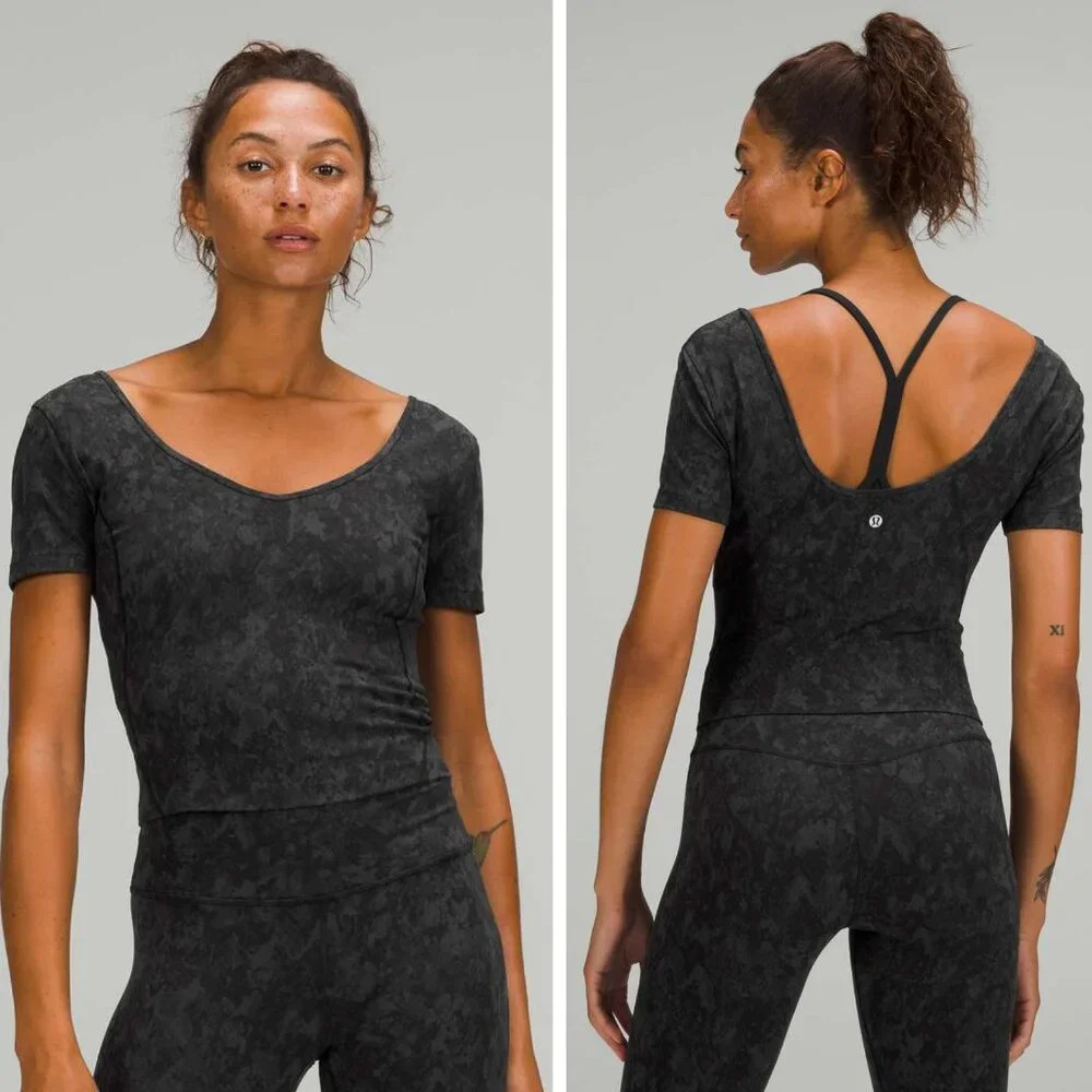 Lululemon Align Cropped T-shirt Hideaway Camo Black Gray 27432